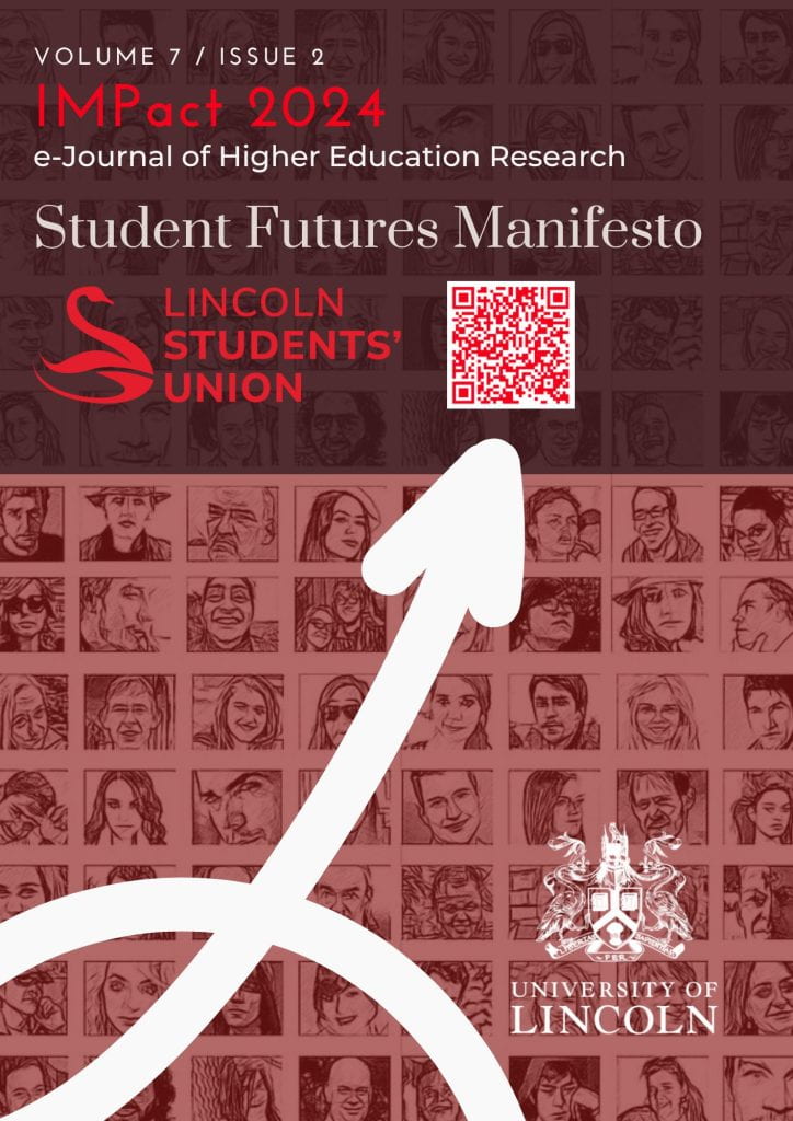 Cover image for IMPact Volume 7 Issue 2 Student Futures Manifesto Edition. Imagery features a grid of comic book style profile pictures of people.